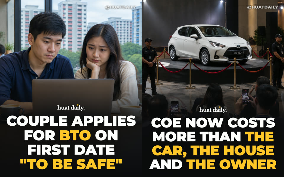 Two Huat Daily memes about BTO flats and COE prices